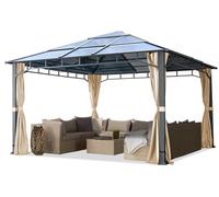TOOLPORT Tonnelle de jardin 4x4 m structure aluminium - toit polycarbonate env. 8 mm - pavillon champagne