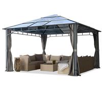 TOOLPORT Tonnelle de jardin 4x4 m structure aluminium - toit polycarbonate env. 8 mm - pavillon gris