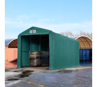 TOOLPORT Wikinger 4x8 m hangar, porte 3,5x3,5 m, toile PVC de 850, vert foncé, avec statique (type de sol : béton) - (49652)
