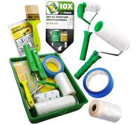 ToolSpace 10 Pièces Rouleau Kit - 2 x 18 cm et Mini Rouleaux avec Manche - Pinceau 36 mm avec Bac et Ruban de Masquage Scotch Bâche de Protection - pour Peinture Murale Interieur Mur - Outils