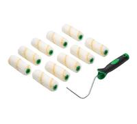 ToolSpace 10 x Rouleau de Peinture Lot - 11 cm Mini Rouleaux Polyacrylique | Manchon avec Poil Long - Patte Lapin avec Manche pour Peindre Rénovation Lasure Application - Intérieur Décoration Murale