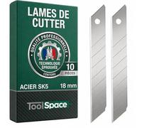 ToolSpace 10x Lame Rechange pour Cutter Couteau Lames Sécable Segmentée | pour Coupe Précise de Papier Carton Tissu Plastique Cuir et Autres Matériaux Acier à Outils Affûtage Laser - 18 mm Lot de 10