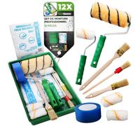 ToolSpace 12 Pièces Rouleau Kit - 18 cm et Mini Rouleaux 3 x 7 cm avec Manche - Pinceau 25 mm et rond 20 mm Pinceau Radiateur 36 mm avec Bac - pour Peinture Murale Interieur Mur - Outils Application