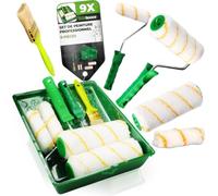 ToolSpace 9 Pièces Rouleau Kit - 2 x 18 cm et Mini Rouleaux 2 x 11 cm avec Manche - Pinceau 2 x 36 mm avec Bac - pour Peinture Murale Interieur Mur - Outils pour Application Crepi Sous Couche Plafond