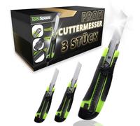 ToolSpace Cutter 18 mm 3x Lame Sécable Acier Carbone Molette De Blocage Poignée Antidérapante Couteau Utilitaire Carton Papier Peint Moquette Maison Atelier Bricolage Rénovation Travaux Professionnel