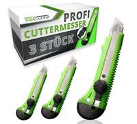 ToolSpace Cutters professionnels 18 mm Lot 3 - Couteau carton papier peint moquette lame carbone 7 segments - Type Stanley poignée caoutchouc réutilisable pas jetable - Bricolage chantier bureau placo