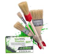ToolSpace Lot De 4 Pinceaux Plats Et Ronds 8 19 36 mm Et Rond 25 mm Poils Naturels Manche en Bois Vernis Lasure Teinture Peinture Acrylique Émaux Meubles Bois Fenêtres Portes Coins Angles Rénovation