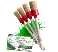 ToolSpace Lot De 4 Pinceaux Ronds 20 À 35 mm Poils Naturels Manche en Bois pour Finitions Pinceau À Rechampir Vernis Cire Lasure Huile Teinture Peintures Acrylique Meubles Bois Fenêtres Portes Coins