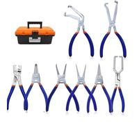 TOOLUTION Kit 8 Pinces Multifonction Acier 45 Colliers Circlips Auto | 8 pinces pour colliers, carburant, déconnexion électrique et circlips. Acier 45 et poignées antidérapantes.