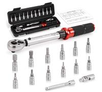 Toolwiz ynamométrique Velo 1/4" 2-26 Nm Précision ±3%, Kit 15 Pièces | Cle Dynamometrique Kit D'entretien avec Barre D'extension, Douilles Hex et Star Bit Pour Vélo, Bricolage, Mécanique Auto