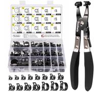 Toolwiz Lot de 100 Colliers de Serrage à Ressort 6-25mm avec Pince | 15 Tailles, Type Bande à Tension Constante, Pour Radiateur, Pour Conduite de Carburant