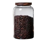 Toolzia Bocal de rangement en verre avec couvercle en bois, empilable, transparent, pour aliments, café, farine, spaghettis, biscuits (2500 ml)
