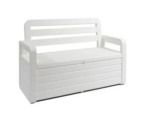 TOOMAX - Coffre de Jardin 270L Blanc Effet Bois 132 x 58 x H89 cm Resine Inaltérable Anti UV Haute résistance Gel et intempéries