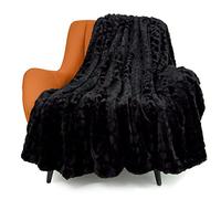 TOONOW Plaid Luxueux en Fausse Fourrure, Double Face, Doux et Moelleux à Poils Longs pour canapé, lit (Noir, Plaid)