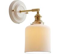 TOOTHGENERIC Brass Wall Light Nordic Indoor Wall Sconce Ceramic Shade Wall Mounted Lamp Bedroom Lighting for Bedside Living Room Dining Room Hallway(Cylinder)