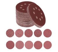 Toowood 100 Disques Abrasifs 125 mm avec 8 trous anti-poussière, papier de verre à système griffe-boucle, grains 60-600 pour ponceuse excentrique - idéal pour le bois, l’auto et la finition