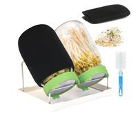 Toowood Bocal de Germination - 2 x 1000ml Germoir en Verre Bocal à Germes avec Couvercles Maille Inox, Support, Plateau, Toile d'Ombrage et Brosse (2, green)