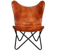 ""TOP 2026"" Chaise Relax - 1 place Fauteuil - papillon Marron Cuir véritable - 74x66x90 cm FF4681
