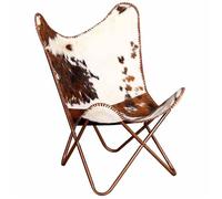 ""TOP 2026"" Chaise Relax - 1 place Fauteuil - papillon marron et blanc cuir de vache - 74x66x90 cm FF4680