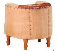 ""TOP 2026"" Chaise salon/Fauteuil cabriolet - pour 1 personne - marron cuir véritable bois de manguier massif - 60x57x64 cm FF4621