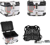 Top Case Moto En Aluminium + Plaque 45L Graphismes Blancs Rembourrage