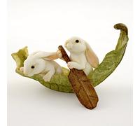 Top Collection Jardin Féérique Miniature et Statue de Terrarium Rabbits Rowing Leaf Boat