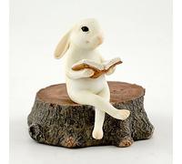 Top Collection Jardin féérique Miniature et Terrarium, Statue de Lapin lisant sur Une souche, Petite Taille
