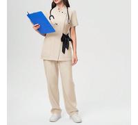 Top de blouse de travail pour femme, col montant anti-froissage, longueur longue, liens de couleur contrastante L,M,S,XL,XS,XXL,XXS,XXXL,XXXXLUnicoloreTissu tissé