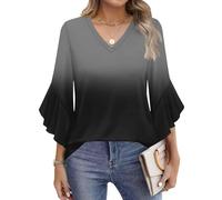 Top Femme Noir Summer Ete Manche 3/4 Été Travail Chemisier Grande Taille Solde Y2k Col V Tee Shirt Fluo de Travail Et Elegant Dégradé Chic T-Shirts À Manches Courtes Femme Noir XL