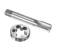 TOP-VIGOR Ensemble tarauds et filières métriques M17 x 1 mm, tarauds à vis avec matrice de filetage rond, kit de tarauds et filières robustes pour bricolage, réparation, coupe de filetage externe et