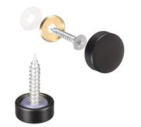 TOP-VIGOR Lot de 10 vis de miroir en laiton de 12 mm avec rondelles, cache-vis décoratifs polis pour miroirs, raccords de meubles, tables, armoires, verre, noir