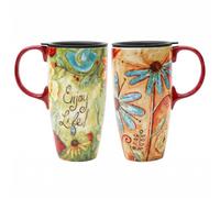 Topadorn Lot de 2 tasses de voyage en céramique avec couvercle de 500 ml, passent au micro-ondes et au lave-vaisselle, résistantes aux déversements pour café, thé, chocolat chaud, vert et orange