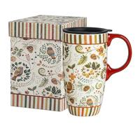 Topadorn Tall Mug de voyage en céramique avec couvercle hermétique 500ml (fleur, papillon et chouette), cadeau anniversaire