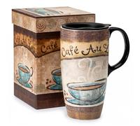 Topadorn Tasse à café en céramique avec couvercle scellé et boîte cadeau, 500 ml