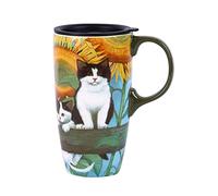 Topadorn Tasse à café en céramique de 500 ml avec couvercle, parfaite pour le café et le thé, cadeau de vacances, pour elle, lui, chat, cadeau anniversaire