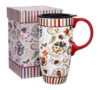 Topadorn Tasse de voyage en céramique avec couvercle 500 ml - Passe au micro-ondes et au lave-vaisselle - Résistante aux déversements - Pour café, thé, chocolat chaud - Fleurs