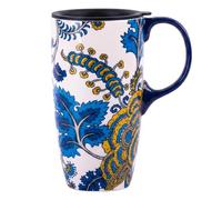 Topadorn Tasse de voyage en céramique avec couvercle anti-déversement, 500 ml, convient pour la maison, le bureau, les vacances ou un cadeau d'anniversaire, bleu