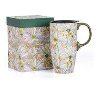 Topadorn Tasse de voyage en céramique avec couvercle - Tasse à café avec boîte cadeau - Grande capacité de 500 ml - Cadeau pour la maison et le bureau - Marguerite