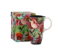 Topadorn Tasse de voyage en céramique de 500 ml avec couvercle, tasse à café botanique florale