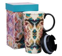 Topadorn Tasse de voyage en céramique de 500 ml avec couvercle, tasse à café d'art abstrait avec poignée, grande tasse de voyage en céramique, passe au micro-ondes et au lave-vaisselle, coffret cadeau