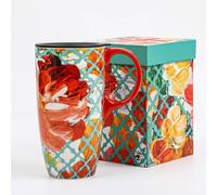 Topadorn Tasse de voyage en céramique de 500 ml avec couvercle, tasse à café florale colorée avec poignée, tasse de voyage artistique en céramique, passe au micro-ondes et au lave-vaisselle, coffret