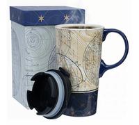 Topadorn Tasse de voyage en céramique de 500 ml, passe au micro-ondes et au lave-vaisselle, gobelet à café anti-déversement pour la maison, le bureau, boîte de couleur assortie, constellation de carte