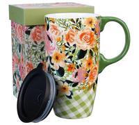 Topadorn Tasse de voyage en céramique de 500 ml - Tasse à café réutilisable avec couvercle et poignée scellés - Passe au micro-ondes et au lave-vaisselle pour les trajets au bureau, à la maison