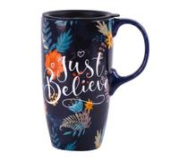 Topadorn Tasse en céramique avec couvercle et poignée, 500 ml, grande tasse à café pour la maison, les fêtes et les anniversaires, Just Believe