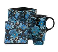 Topadorn Tasse en céramique avec fleur bleue en porcelaine avec boîte cadeau, 500 ml, cadeau anniversaire