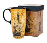 Topadorn Tasses en céramique en porcelaine avec couvercle et boîte cadeau, Grande tasse en céramique, 500 ml, Cadeau pour la fête des mères