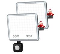 TOPAUBUB Projecteur LED Exterieur Detecteur de Mouvement 50W - 5000LM Spot LED Extérieur Detecteur de Mouvement Etanche IP67 6500K Blanc Froid 2 Pièce Phare Exterieur avec Detecteur pour Jardin