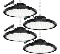 TOPAUBUB UFO LED Industrielle 200W 4 Pièce, Lampe Atelier Eclairage Garage 20000LM avec Chaîne Métallique 30CM, Driver, 6500K IP65 Projecteur LED Intérieur pour Entrepôts Usines