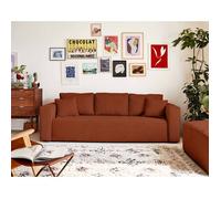 Bestmobilier Canapé 3 places convertible Topaze avec coffre en velours côtelé Terracotta