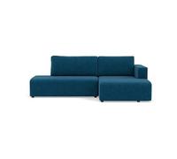 Topaze - canapé d'angle droit 4 places convertible avec coffre en velours côtelé - Bleu